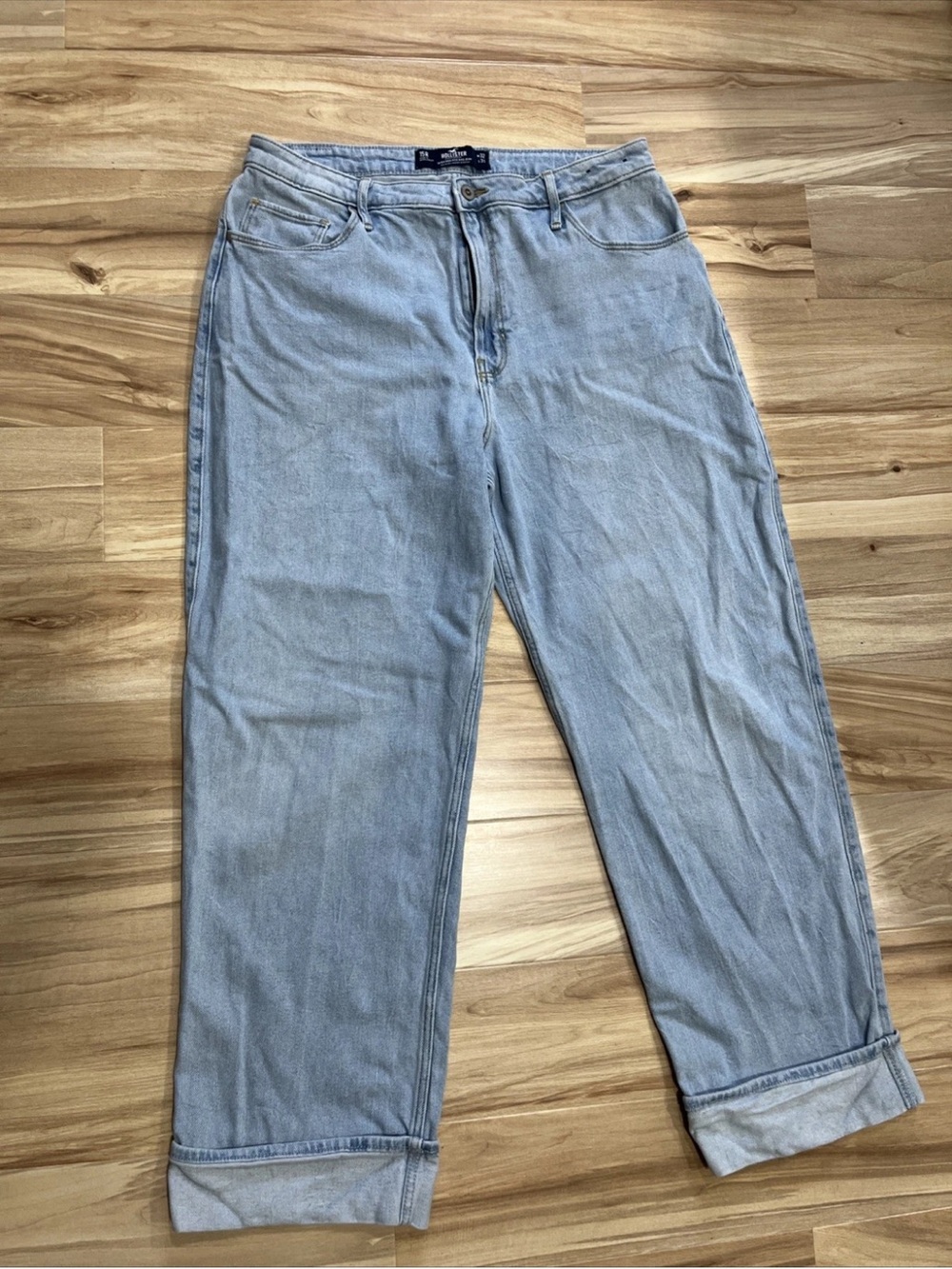 Hollister Light Blue High Rise Cuffed Jeans